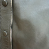 GANNI lamb leather puff-sleeve mini shirtdress in olive, authentic pre-owned with light wear