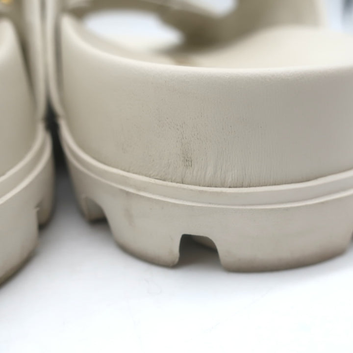 Miu Miu Matelasse Dual-Strap Slide Sandals White Nappa Leather Size 38