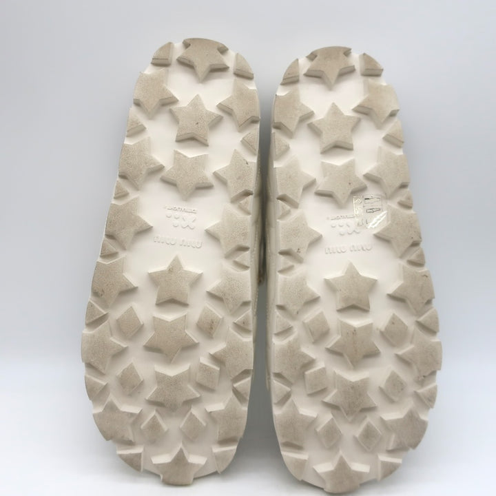 Miu Miu Matelasse Dual-Strap Slide Sandals White Nappa Leather Size 38