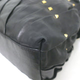 Valentino Maison Studded Tote Black Pleated Leather Large Shoulder Bag