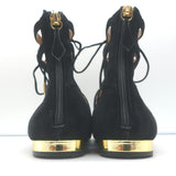 Aquazzura Belgravia Lace-Up Pointed Toe Flats Black Cutout Suede Size 40