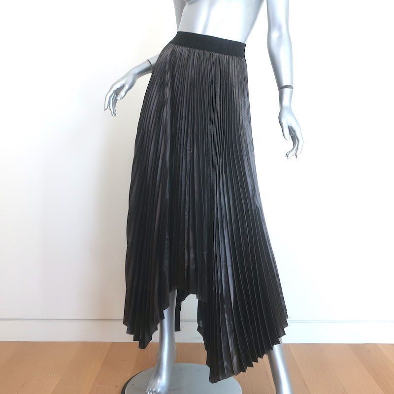 AllSaints Phia Metallic Pleated Asymmetric Midi Skirt Gunmetal Size US 0