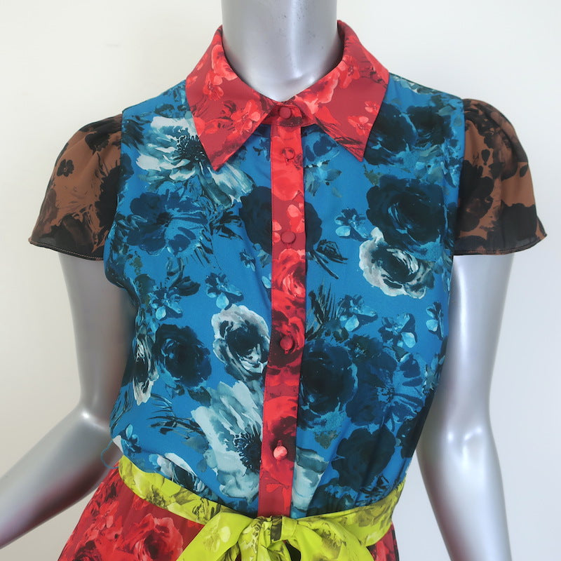 Alice + Olivia Miranda Tiered Colorblock Maxi Dress Multi Floral Print Size 2