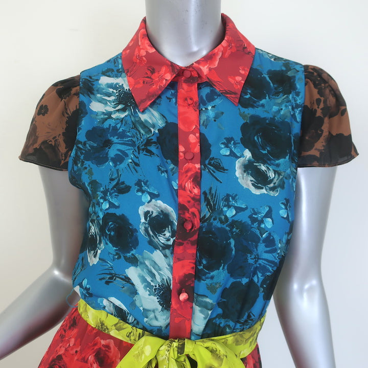 Alice + Olivia Miranda Tiered Colorblock Maxi Dress Multi Floral Print Size 2