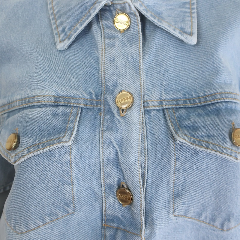 GANNI Cutline Denim Mini Shirt Dress Mid Blue Size 36 NEW