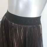 AllSaints Phia Metallic Pleated Asymmetric Midi Skirt Gunmetal Size US 0