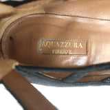 Aquazzura Belgravia Lace-Up Pointed Toe Flats Black Cutout Suede Size 40