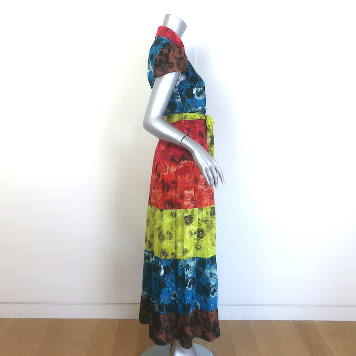 Alice + Olivia Miranda Tiered Colorblock Maxi Dress Multi Floral Print Size 2