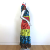 Alice + Olivia Miranda Tiered Colorblock Maxi Dress Multi Floral Print Size 2