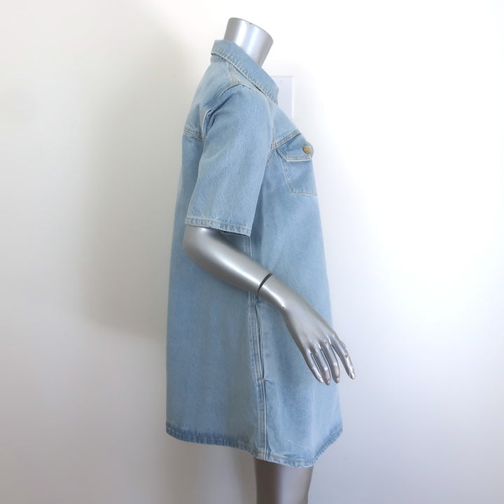 GANNI Cutline Denim Mini Shirt Dress Mid Blue Size 36 NEW
