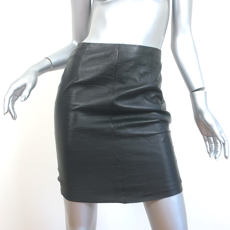 Gerard Darel Croc-Embossed Leather Mini Skirt Black Size 36
