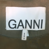 GANNI lamb leather mini shirtdress with puff sleeves in olive — authentic pre-owned, EU 36