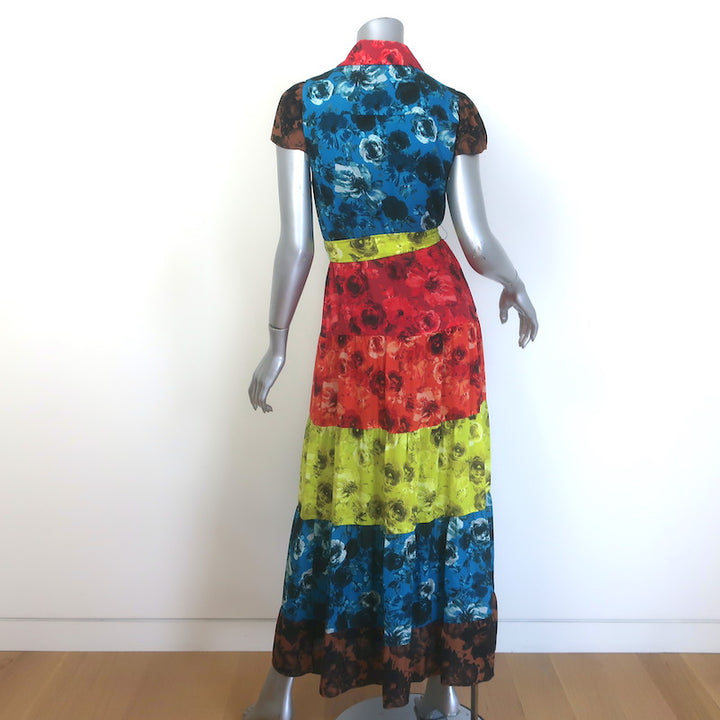 Alice + Olivia Miranda Tiered Colorblock Maxi Dress Multi Floral Print Size 2