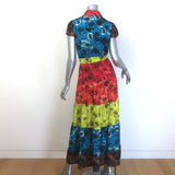 Alice + Olivia Miranda Tiered Colorblock Maxi Dress Multi Floral Print Size 2
