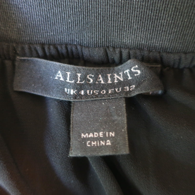 AllSaints Phia Metallic Pleated Asymmetric Midi Skirt Gunmetal Size US 0