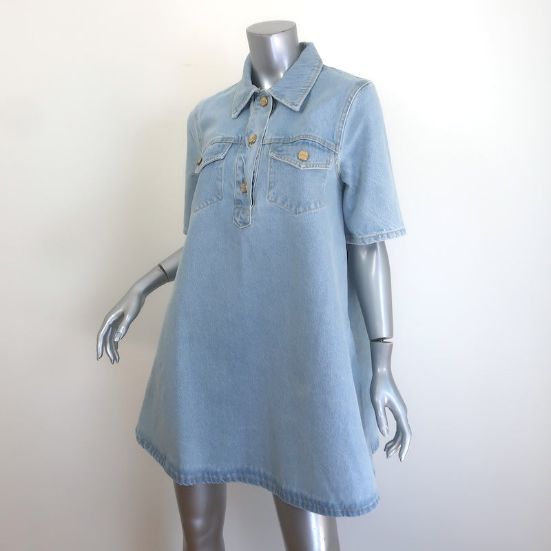 GANNI Cutline Denim Mini Shirt Dress Mid Blue Size 36 NEW