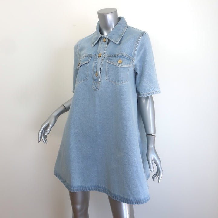GANNI Cutline Denim Mini Shirt Dress Mid Blue Size 36 NEW