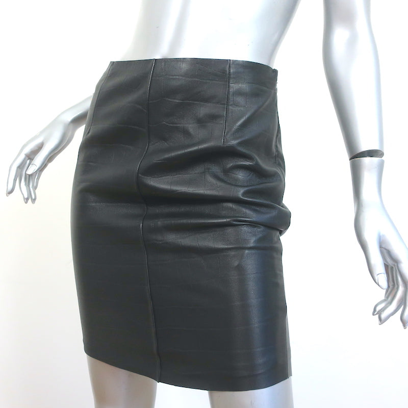 Gerard Darel Croc-Embossed Leather Mini Skirt Black Size 36