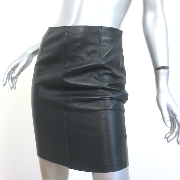 Gerard Darel Croc-Embossed Leather Mini Skirt Black Size 36