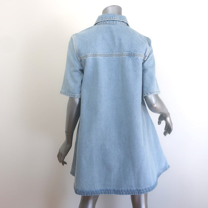 GANNI Cutline Denim Mini Shirt Dress Mid Blue Size 36 NEW