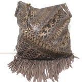 Jimmy Choo Tatum Fringed Elaphe Snakeskin Large Shoulder Bag Brown