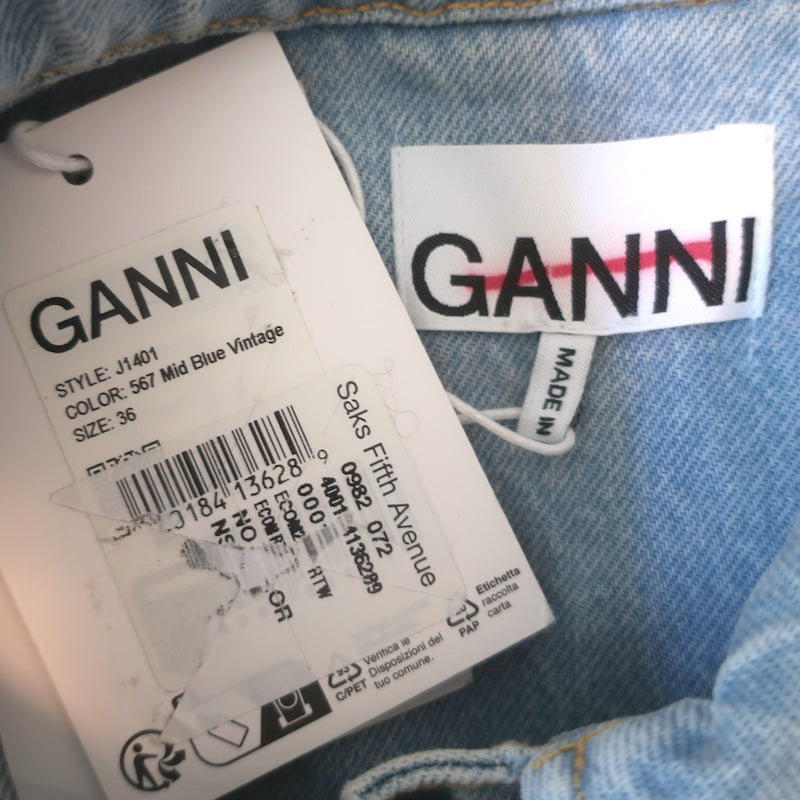 GANNI Cutline Denim Mini Shirt Dress Mid Blue Size 36 NEW