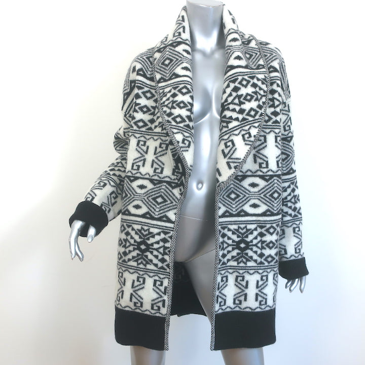 Veronica Beard Carrington Fair Isle Belted Cardigan White/Black Size Medium