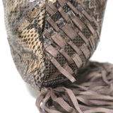 Jimmy Choo Tatum Fringed Elaphe Snakeskin Large Shoulder Bag Brown