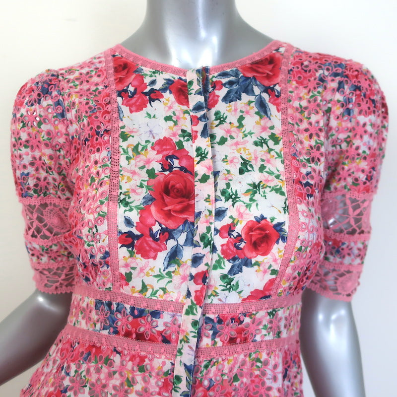 LoveShackFancy Carmie Embroidered Victorian Floral Maxi Dress Pink Size 2