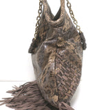 Jimmy Choo Tatum Fringed Elaphe Snakeskin Large Shoulder Bag Brown