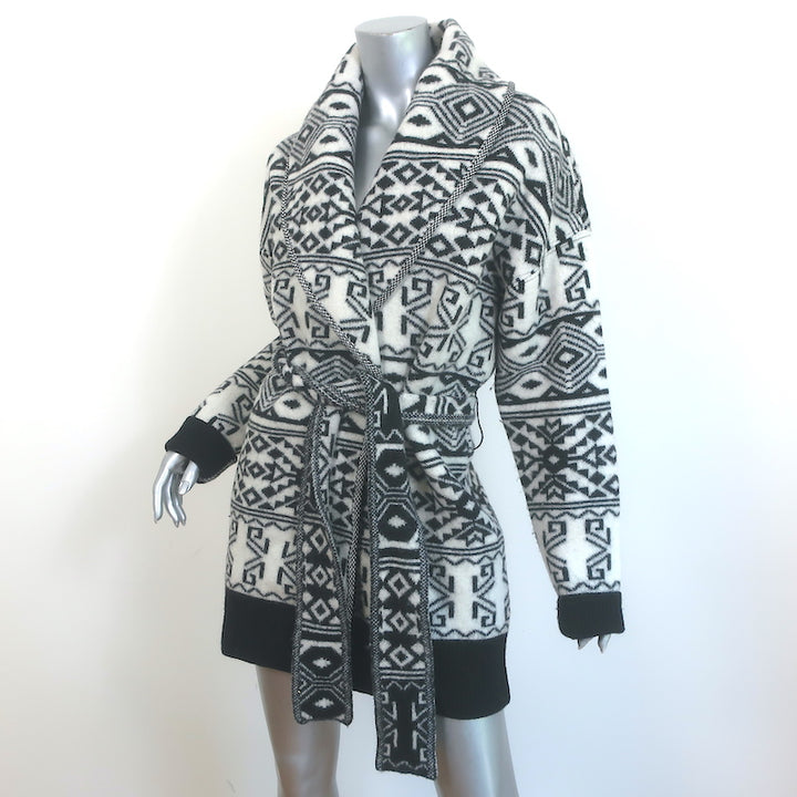 Veronica Beard Carrington Fair Isle Belted Cardigan White/Black Size Medium