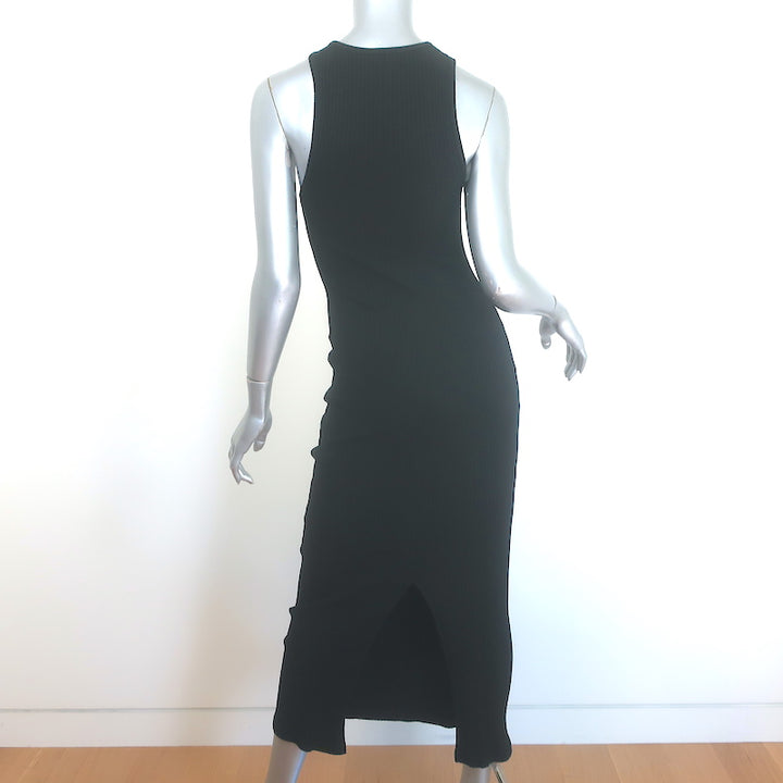 Loewe ribbed-knit midi tank dress in black cotton rib, size XS — authentic pre-owned, new with tags