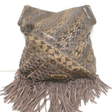 Jimmy Choo Tatum Fringed Elaphe Snakeskin Large Shoulder Bag Brown