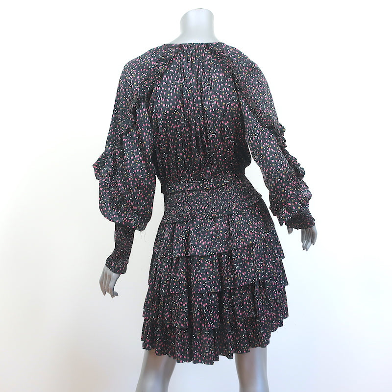 Ulla Johnson Tiered Mini Dress Floral Print Ruffled Satin Size 6 Long Sleeve