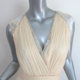 J Mendel Embellished Sleeveless Dress Ivory Pleated Silk Chiffon Size 8