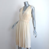 J Mendel Embellished Sleeveless Dress Ivory Pleated Silk Chiffon Size 8