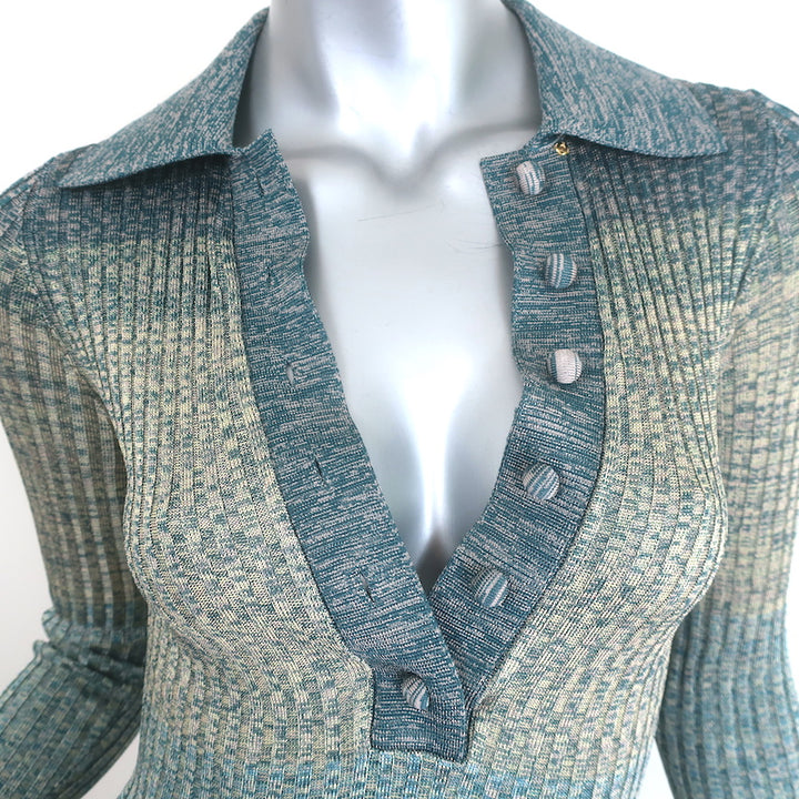 Zimmermann polo midi dress in teal multi mouline ribbed knit, petite 0P — pre-owned, gently worn luxury piece
