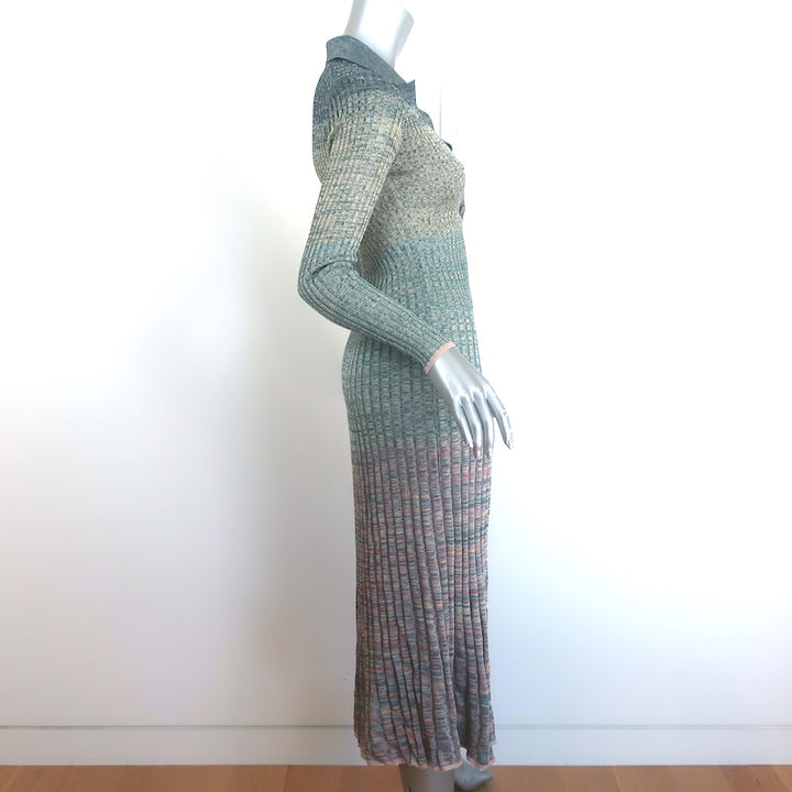 Zimmermann Illustration Mouline polo midi dress in teal/multi mouline ribbed knit, authentic pre-owned luxury, gently worn.