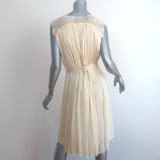 J Mendel Embellished Sleeveless Dress Ivory Pleated Silk Chiffon Size 8