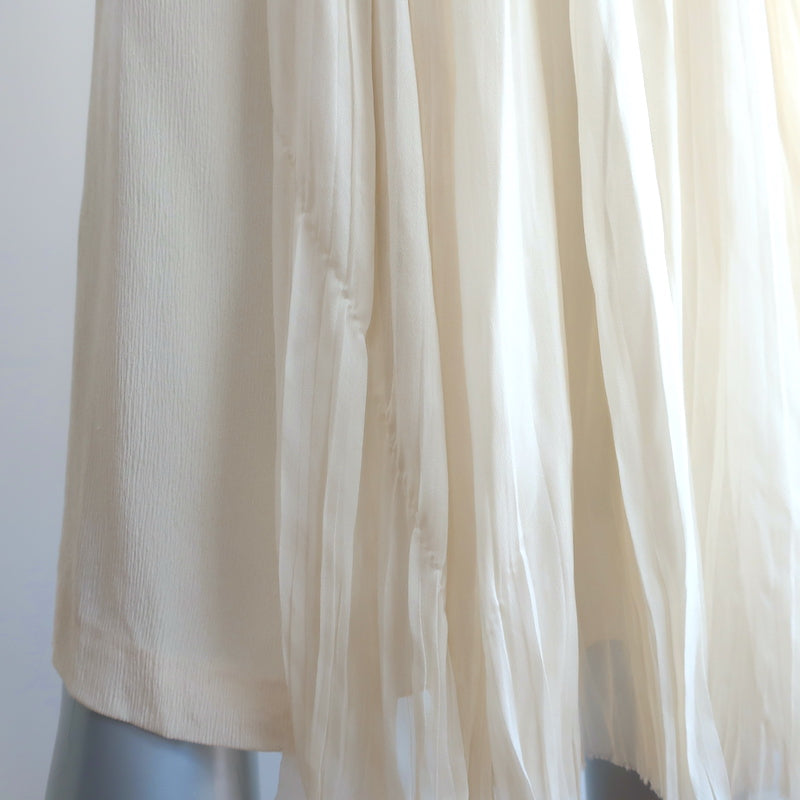 J Mendel Embellished Sleeveless Dress Ivory Pleated Silk Chiffon Size 8