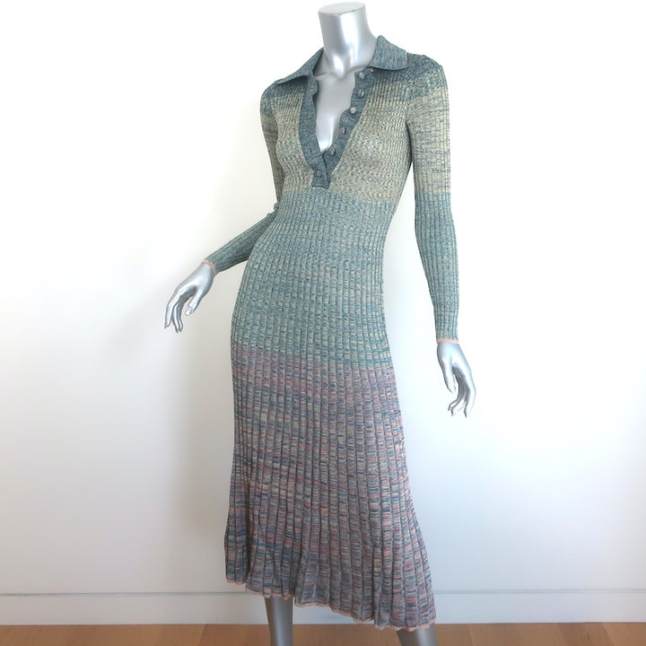 Zimmermann Illustration Mouline polo midi dress in teal multi ribbed knit, pre-owned and gently worn luxury piece