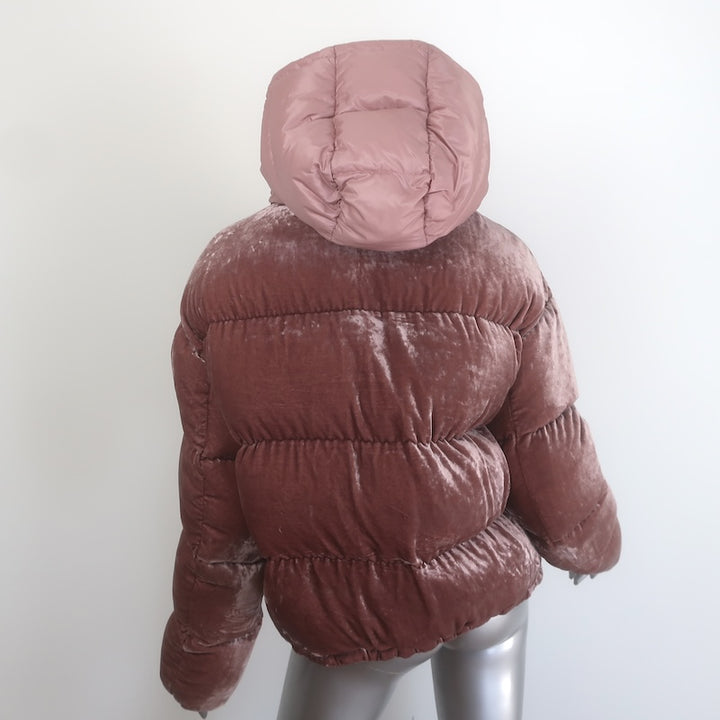 Moncler Caille Velvet Down Puffer Jacket Pink Size 2