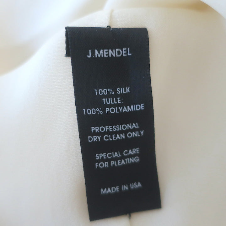 J Mendel Embellished Sleeveless Dress Ivory Pleated Silk Chiffon Size 8