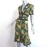 Dolce & Gabbana Short Sleeve Dress Lace-Trim Pear Print Crepe Size 42