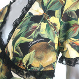 Dolce & Gabbana Short Sleeve Dress Lace-Trim Pear Print Crepe Size 42