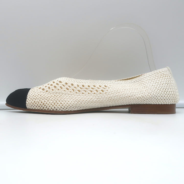 Chanel CC Cap Toe Crochet Ballet Flats Cream/Black Size 40