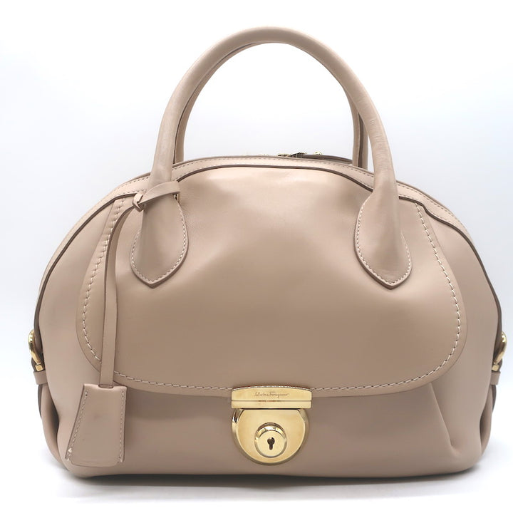 Salvatore Ferragamo Fiamma Medium Top-Handle Bag Bisque Leather