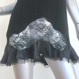 Moschino Cheap & Chic lace-inset ruffled tunic dress, black knit with lace detailing, authentic pre-owned, gently worn