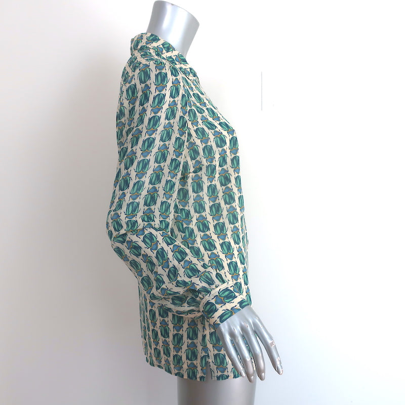 Tory Burch Blouse Kerry Scarab Print Silk Chiffon Size 8 Long Sleeve Top