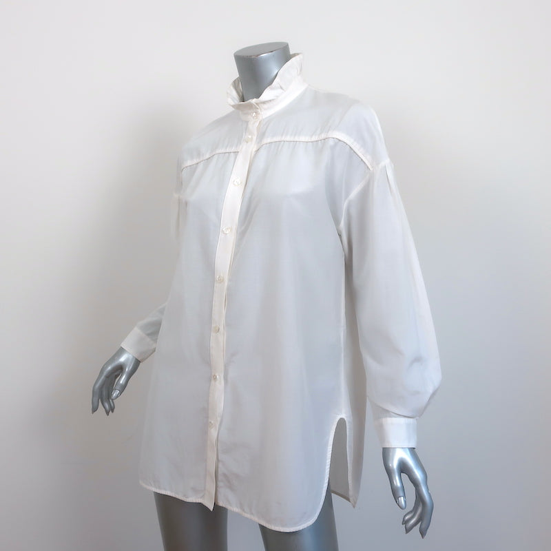 Raquel Allegra Button Down Shirt Cream Cotton-Silk Size 0 Long Sleeve Blouse